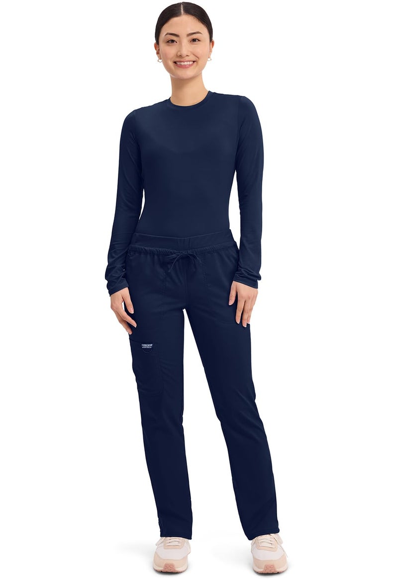 Cherokee Scrubs for Women Mid Rise Tapered Leg Drawstring Pant with 5 Pockets, Cargo Bottom with 2 Way Stretch Fabric - WW105, L, Navy - Image 5